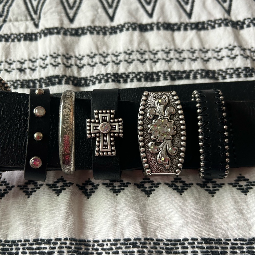 Rhinestone Black Leather Belt - Picture 5 of 6